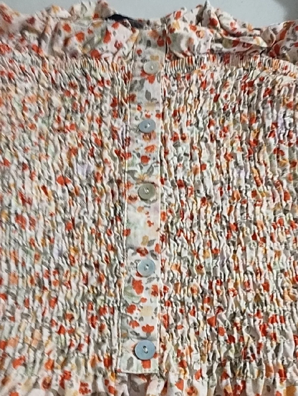 Zara Cotton Floral Off-the-Shoulder Smocked Ruffle Top